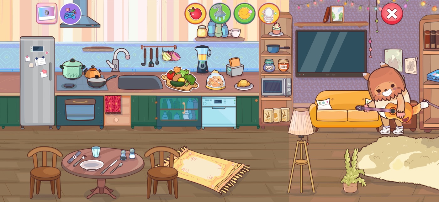 Nativik open-world home scene where children explore everyday objects and routines in English