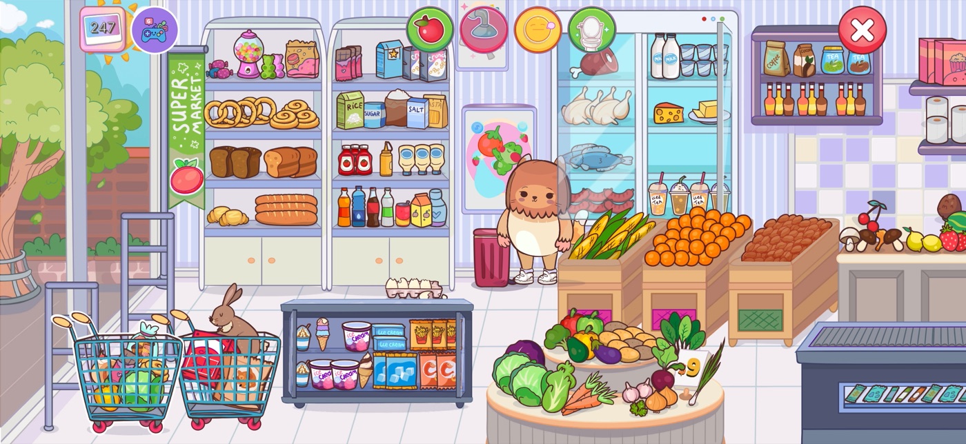 Nativik supermarket scene for learning food, shopping, and object vocabulary